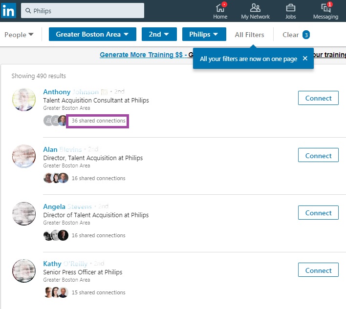 Philips shared connections for Recruiterdotcom